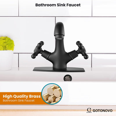 Grifo lavabo un solo agujero doble mango negro mate