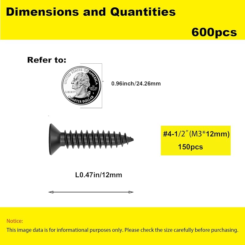 Tornillos M3x12mm cabeza plana negra para muebles 150uds