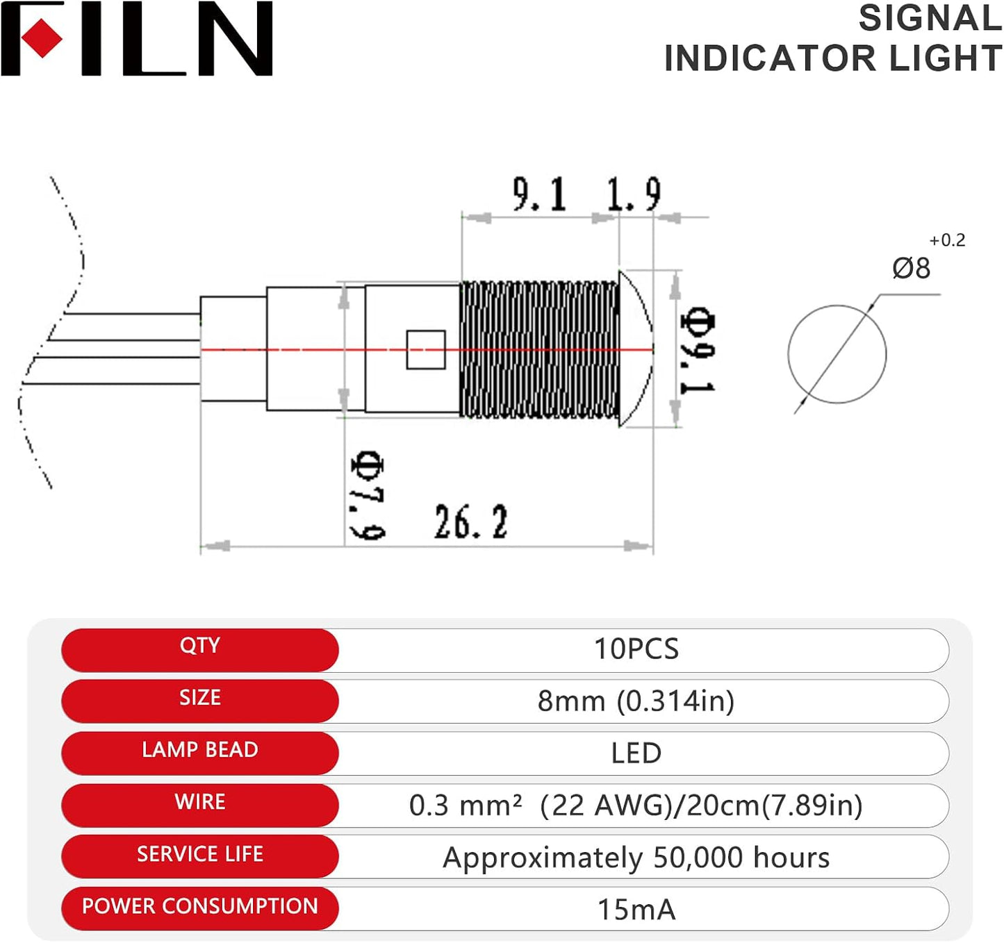 10 Luces LED 110V IP67 Impermeables Montaje Panel Vehículo Rojo