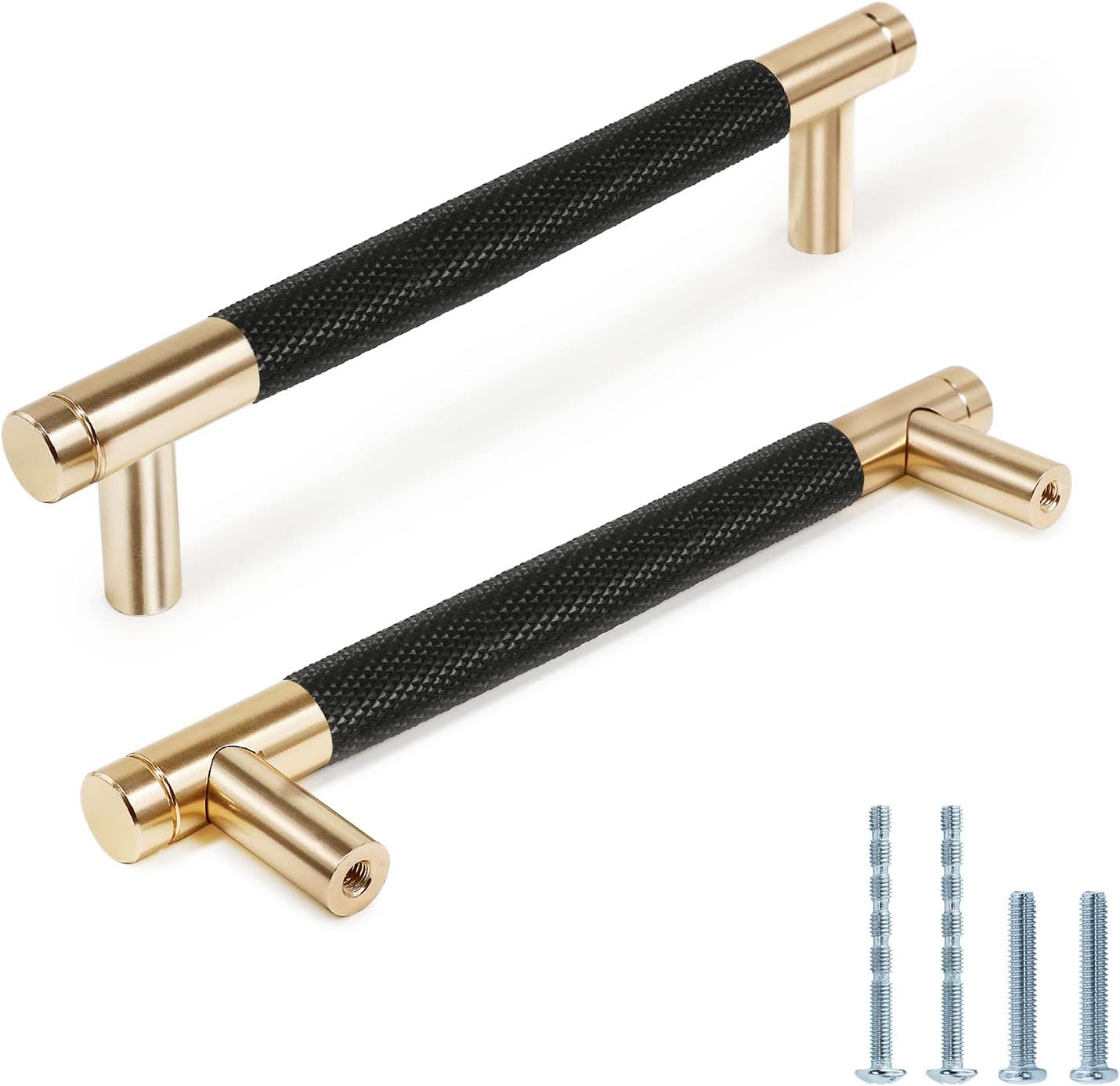 25 Tiradores Moleteados 6pulg Metal Gabinete Negro Dorado