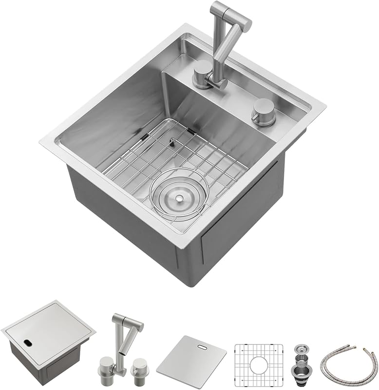 Fregadero cocina 15x17 con grifo plegable acero inox T304