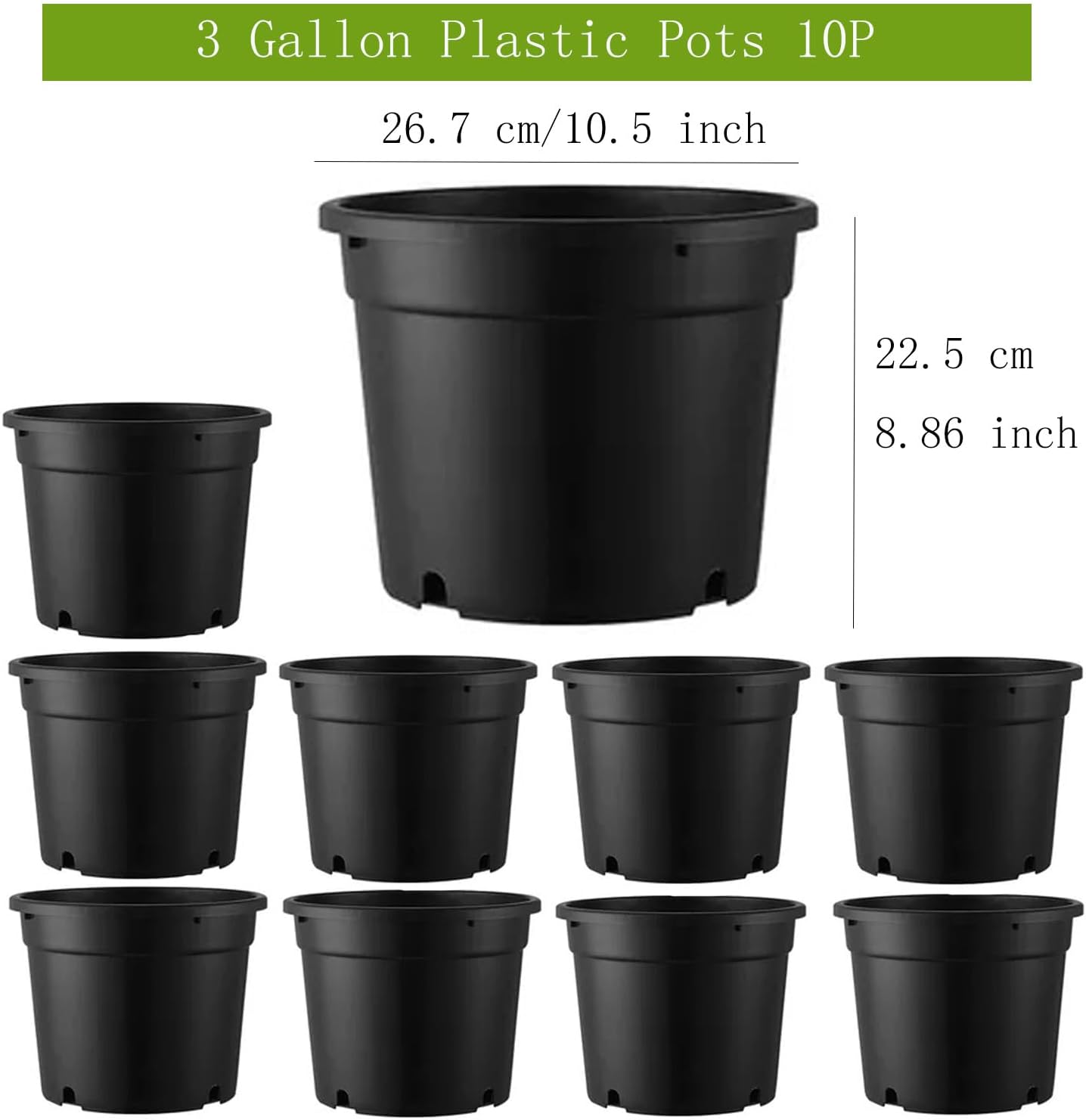 Macetas 3gal plástico resistente 10" con drenaje set 10