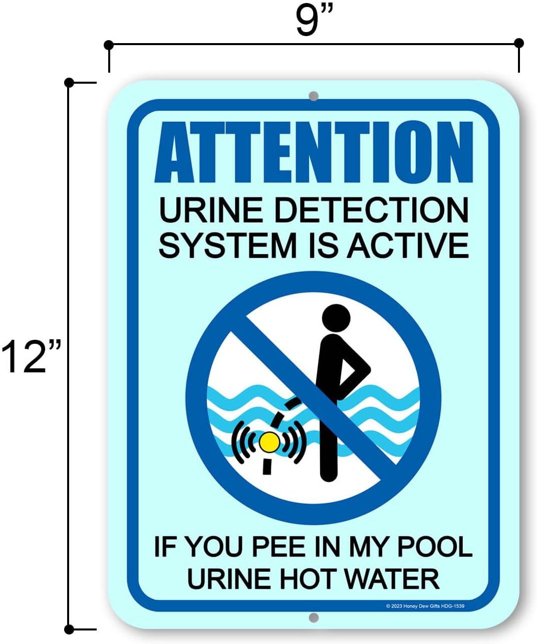 Sistema detección orina piscina 9x12" letreros divertidos