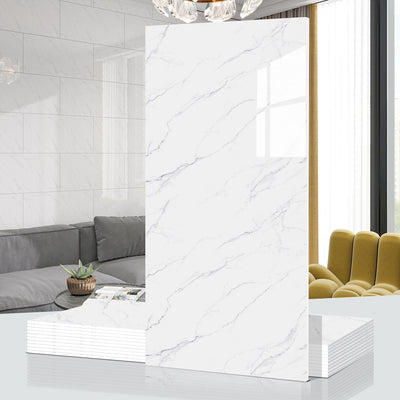 Paneles PVC impermeables 23.6x11.8pulg azulejos mármol blanco 10uds