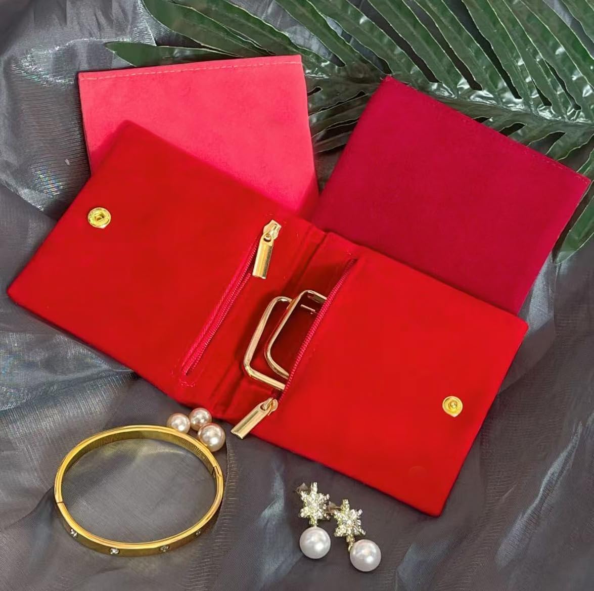 3 bolsas terciopelo rojo 4x4" con cremallera para joyas