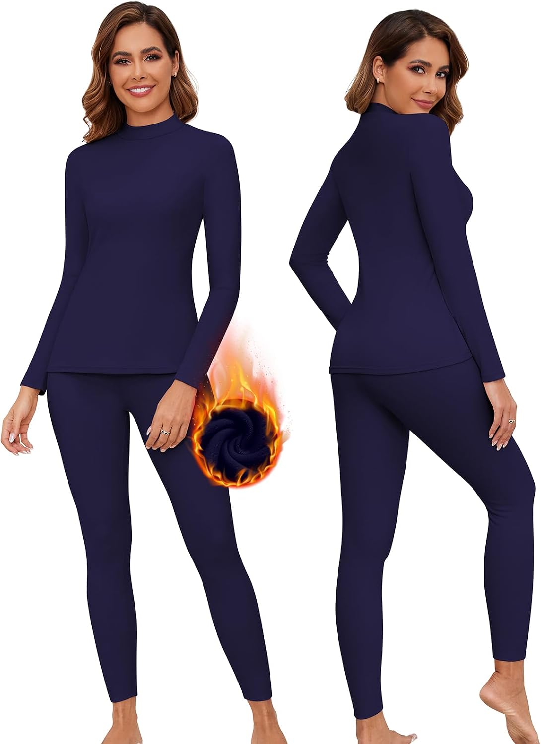 Conjunto ropa interior térmica mujer cuello alto forro polar