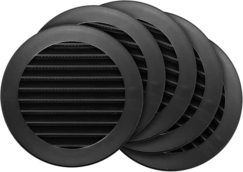 5 Cubiertas Ventilación Plástico Negro 4" Redonda con Brida