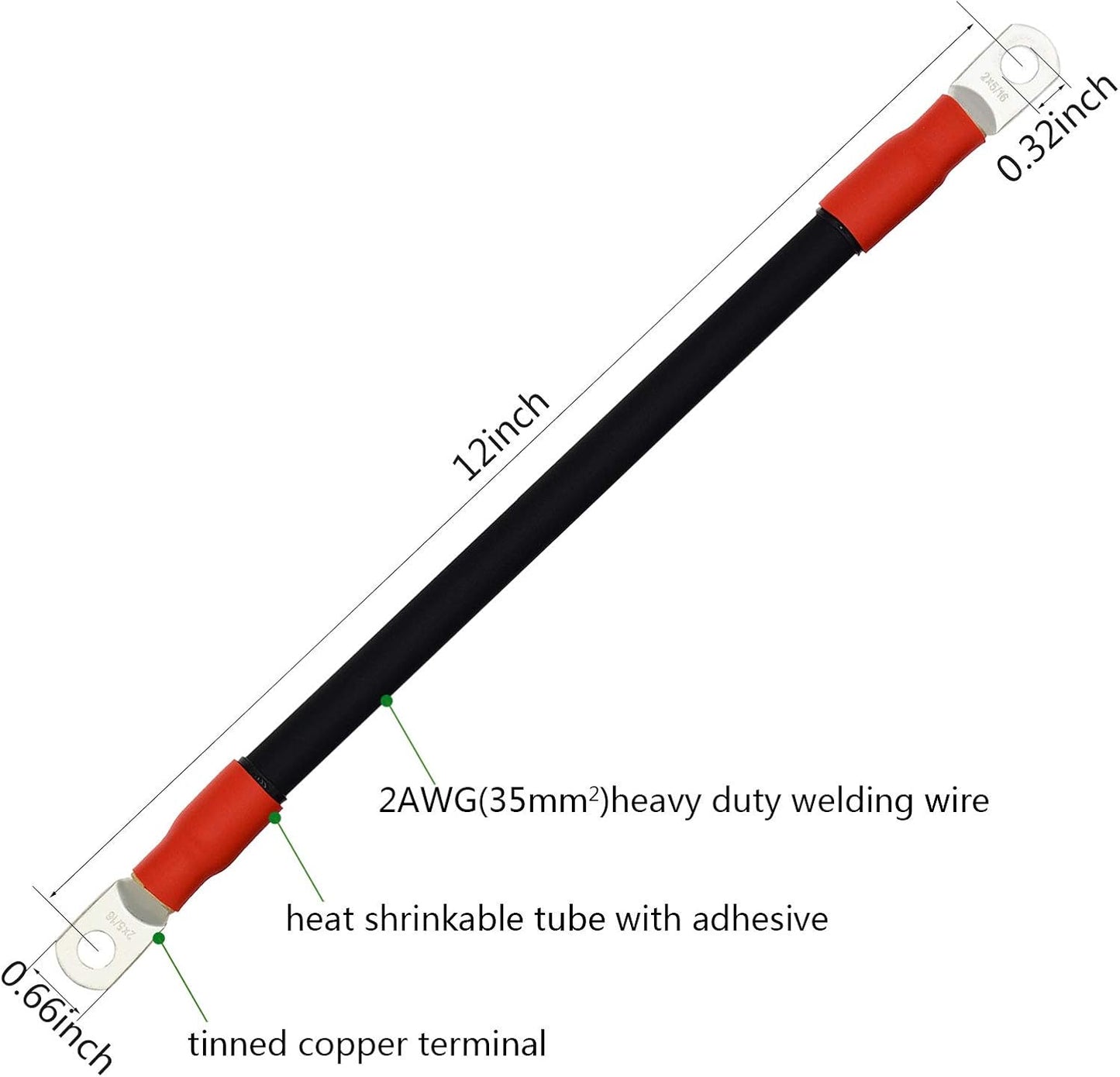 2 Cables Inversor 2AWG Cobre Estañado para Solar Coche