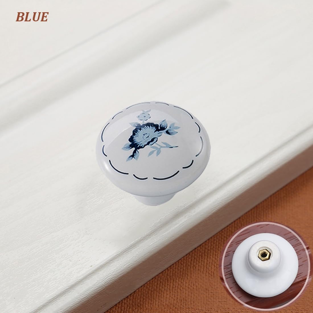 Pomos cajón cerámica pintada azul vintage set 4
