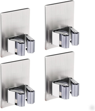 4 Organiz. Acero Inox para Escobas Pared Grande