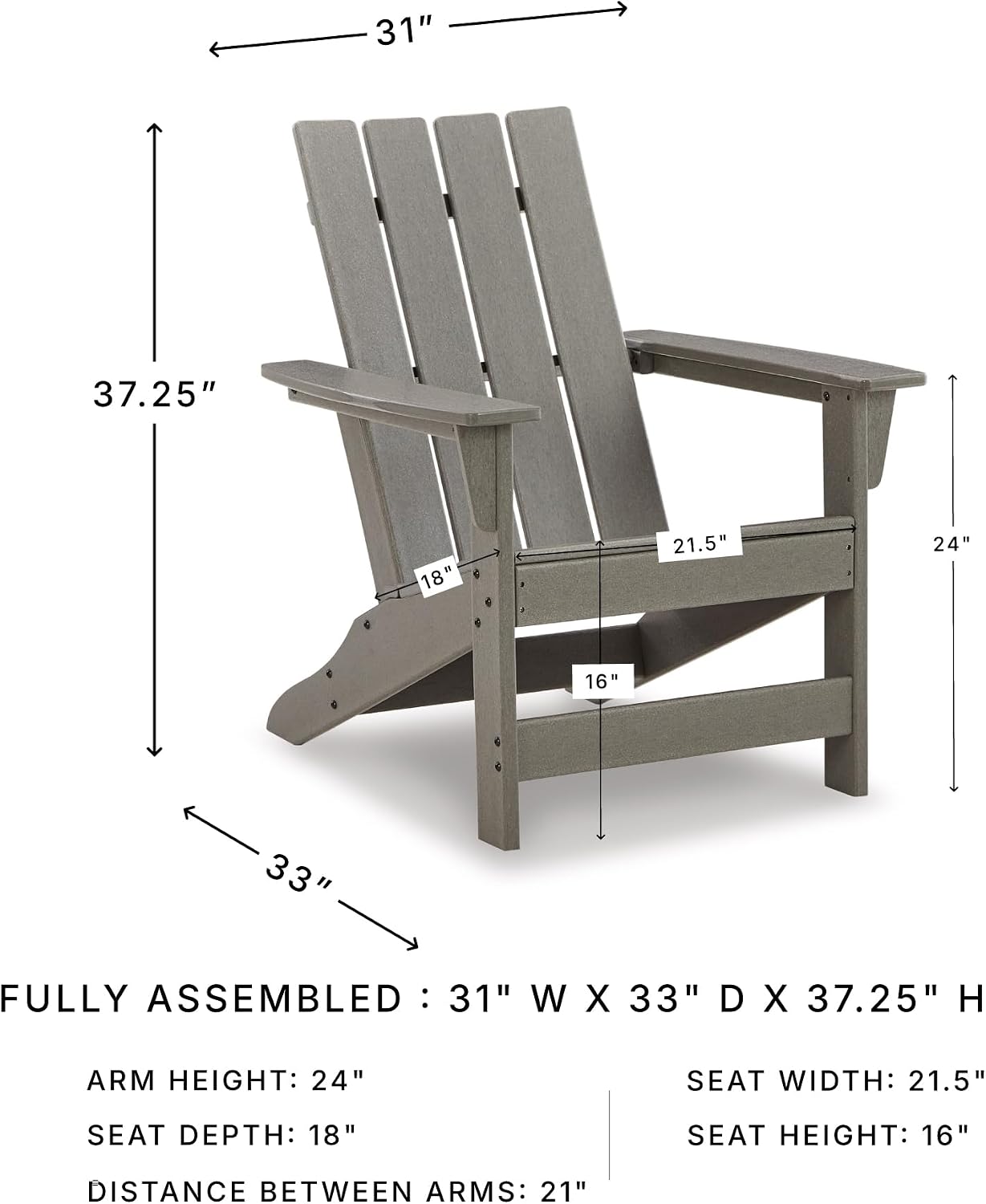 Silla Adirondack Patio HDPE Resistente Color Gris