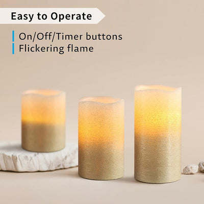 3 Velas LED Cera Real Dorado Ombré Temporizador 5/19