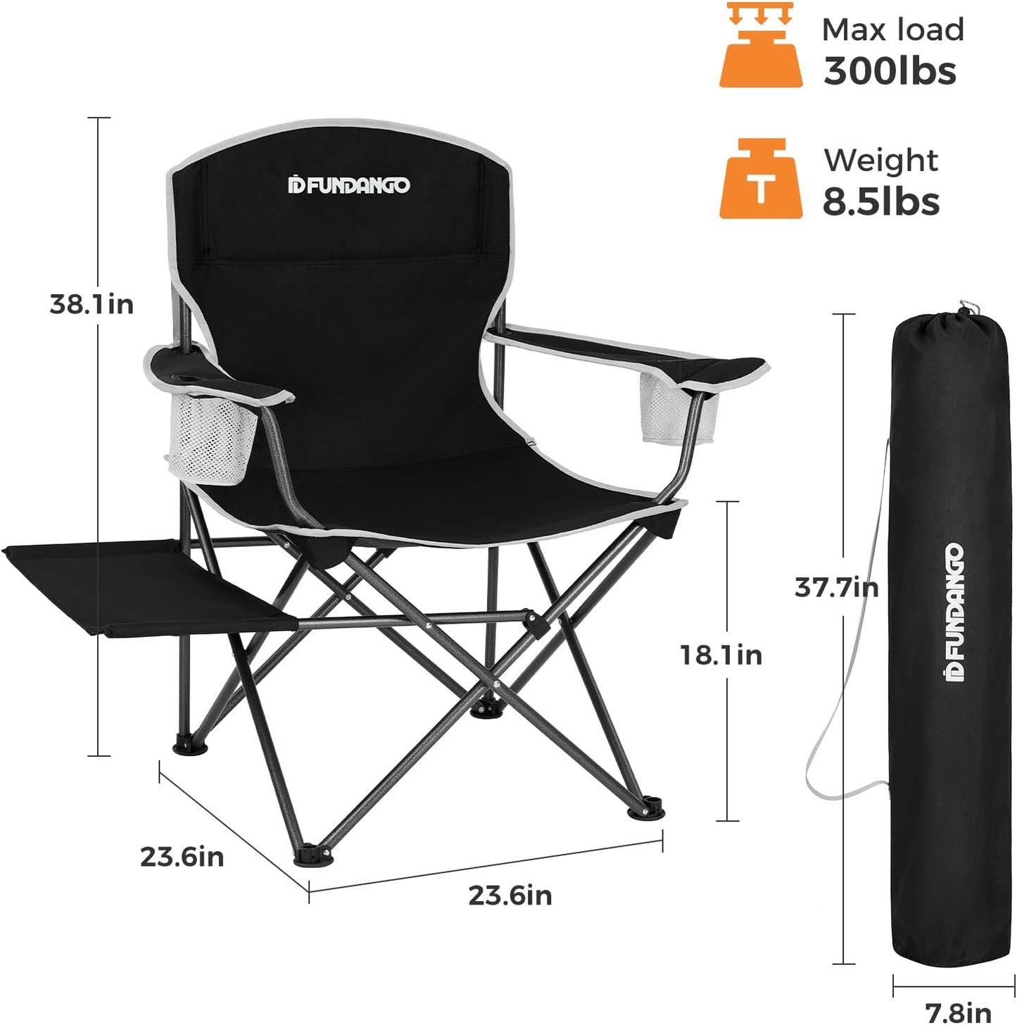 Silla camping acolchada plegable con respaldo y mesa