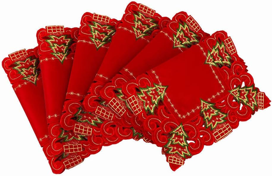 6 Pzas Manteles Navidad Bordados Árbol Acebo 12x18pulg