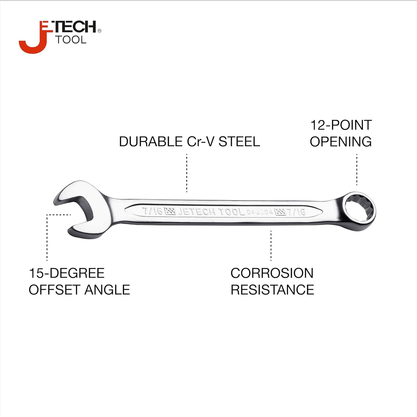 Llave combinada 7/16 pulg acero Cr-V 12 puntos