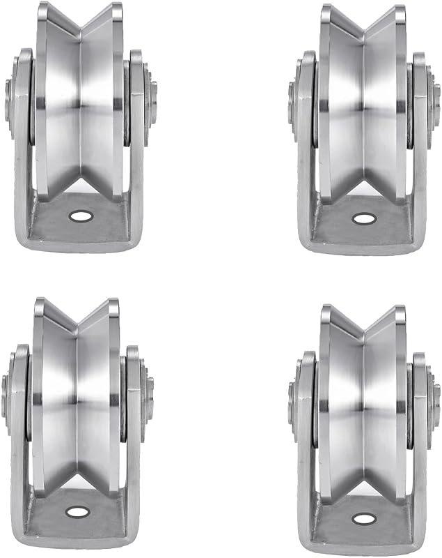 Rueda ranura V acero inox doble rodamiento puerta corredera