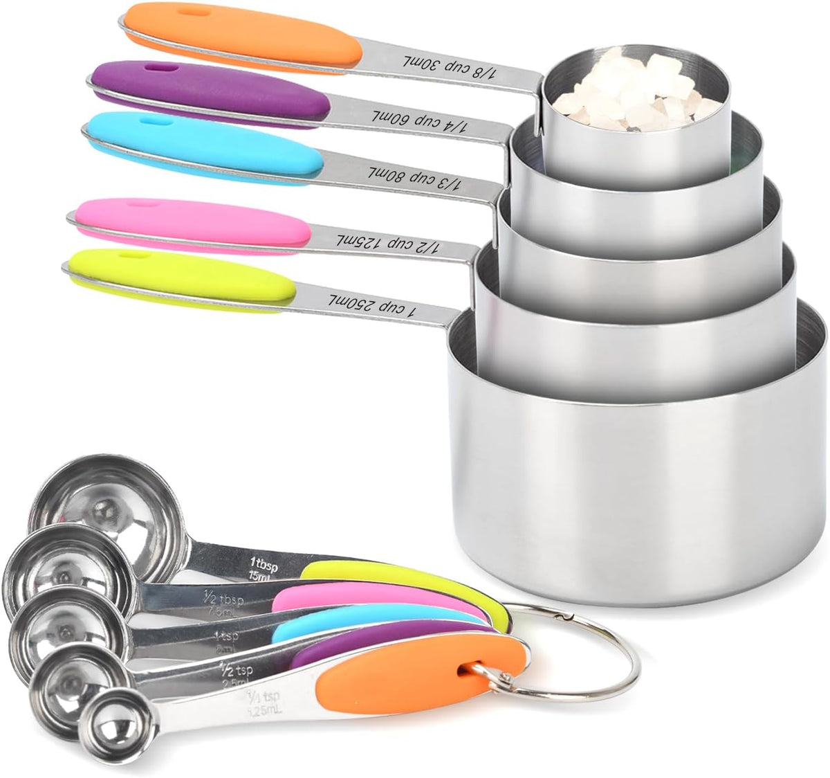 Set 10 Tazas y Cucharas Acero Inox Medidoras Cocina
