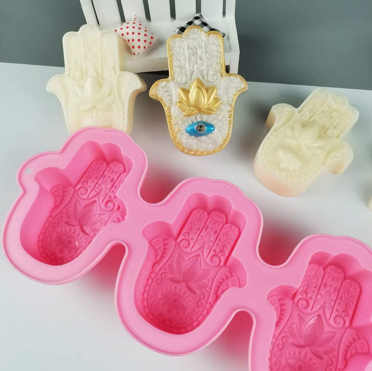 Moldes silicona jabón 4 cavidades manos Fátima bricolaje