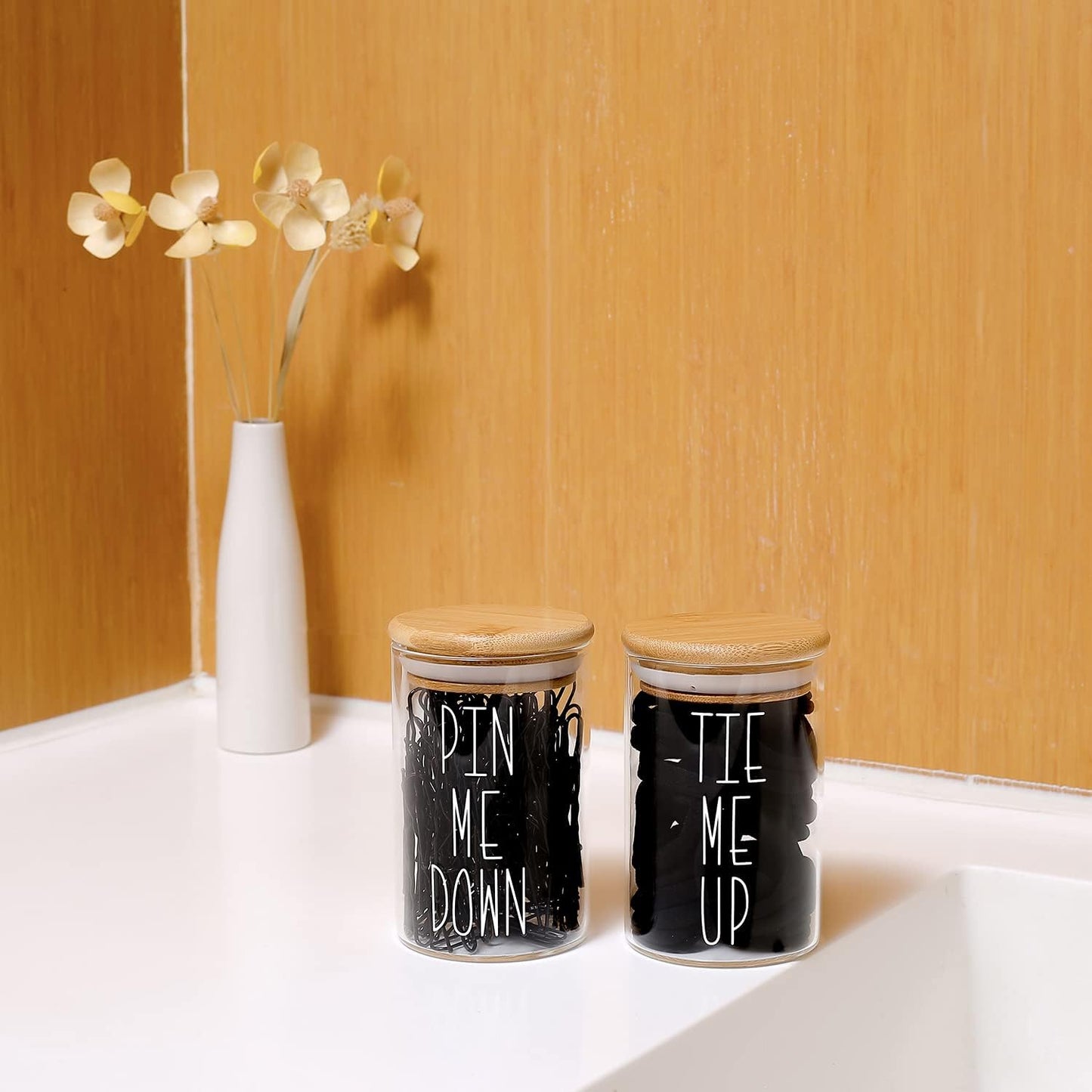 Frascos boticario con tapas para baño y lazos cabello