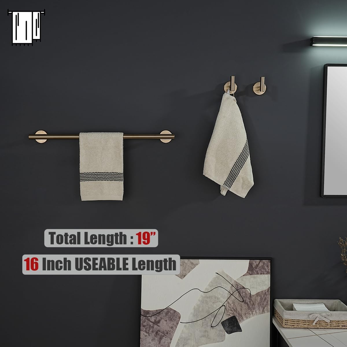 Barra toallas acero inox 304 19pulg montaje pared TB110L16