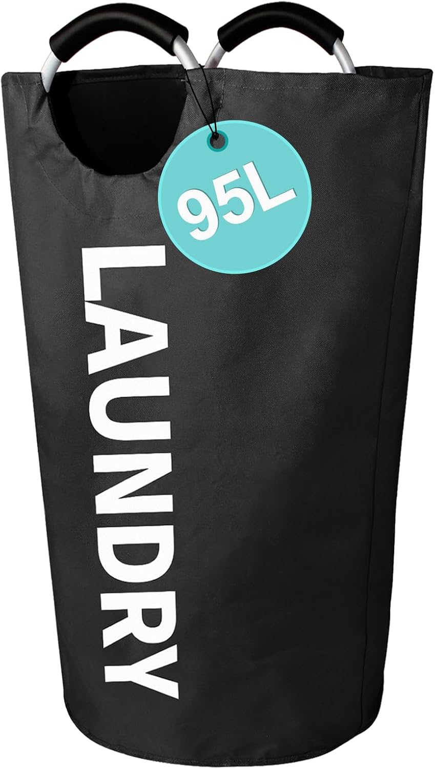 Cesta lavandería 95L tela plegable color negro
