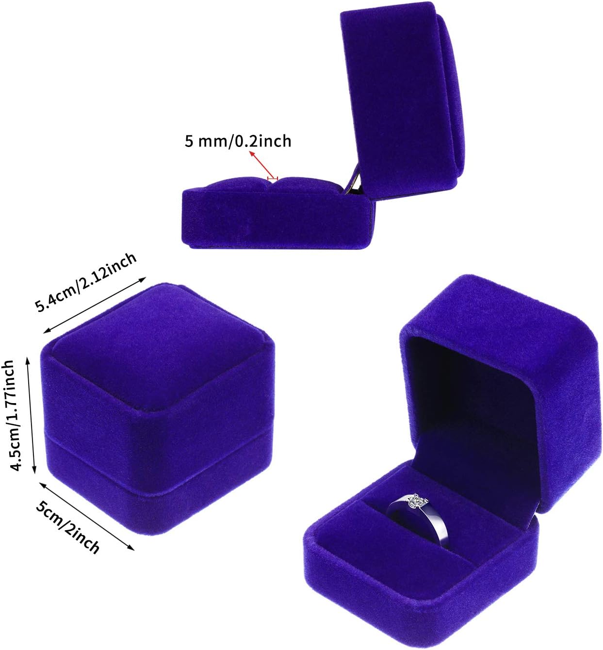 Caja 4 Pzas Arete Terciopelo Regalo Boda Compromiso Azul Rey