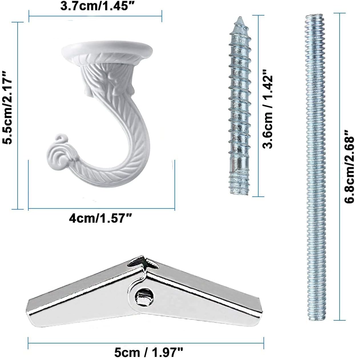 2 Set Ganchos Techo Metal 2.17" para Plantas y Adornos