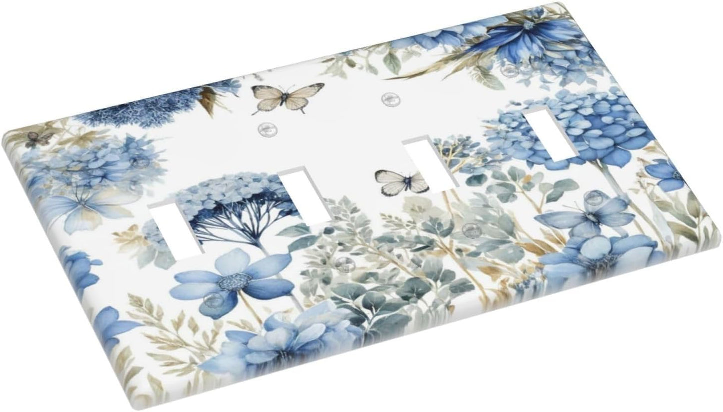 Cubiertas placa interruptor flores azules hojas mariposa beige 4 segmentos