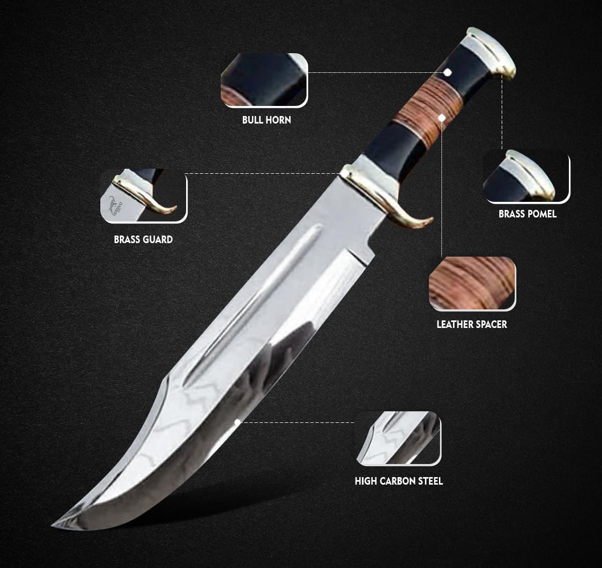 Cuchillo Dundee Bowie 17pulg hoja fija cuero