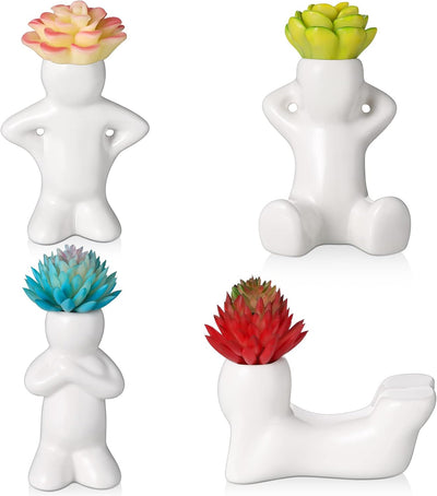 4 Macetas Aire Cerámica Blanco Decoración Hogar Oficina