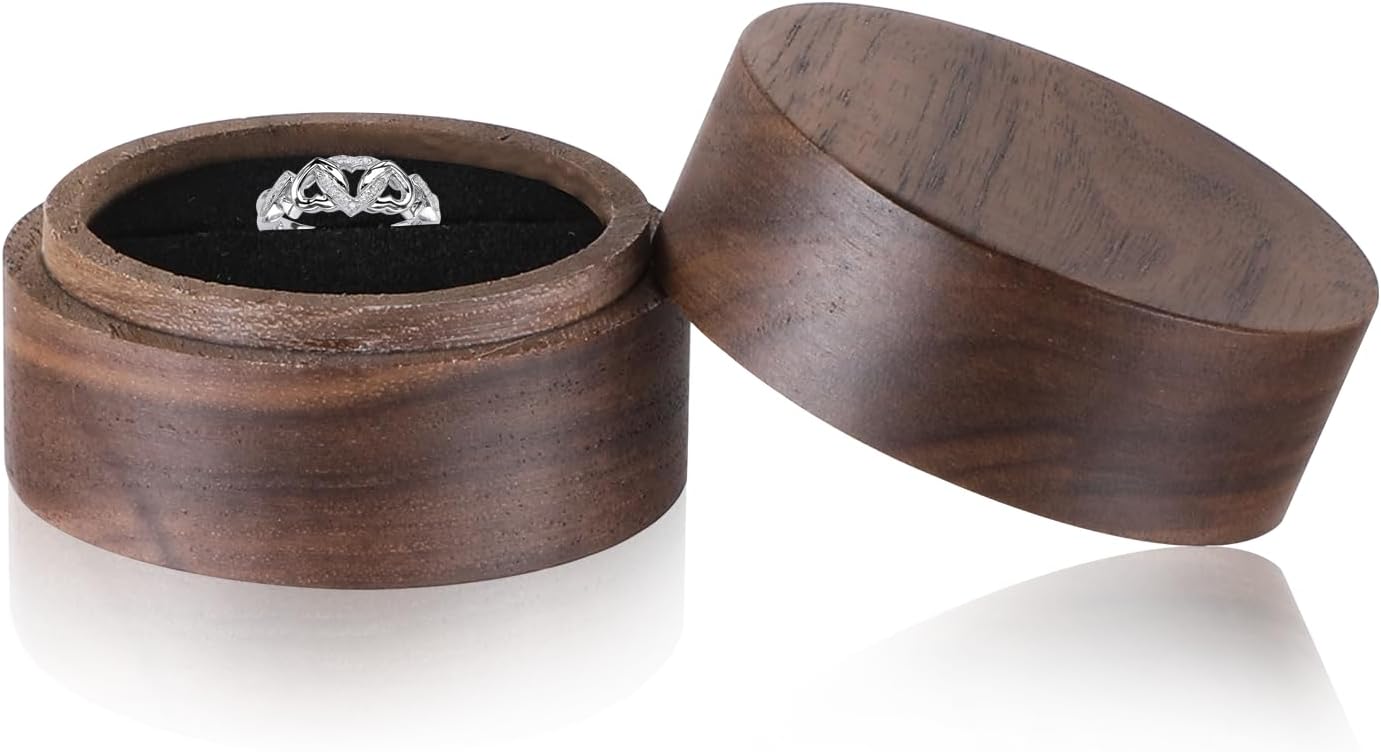 Caja anillos madera redonda 2" para hombres mujeres
