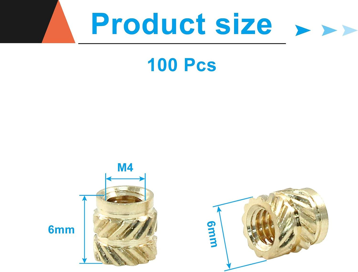 100 Pzas Insertos Roscados M4 3D Tuercas Latón