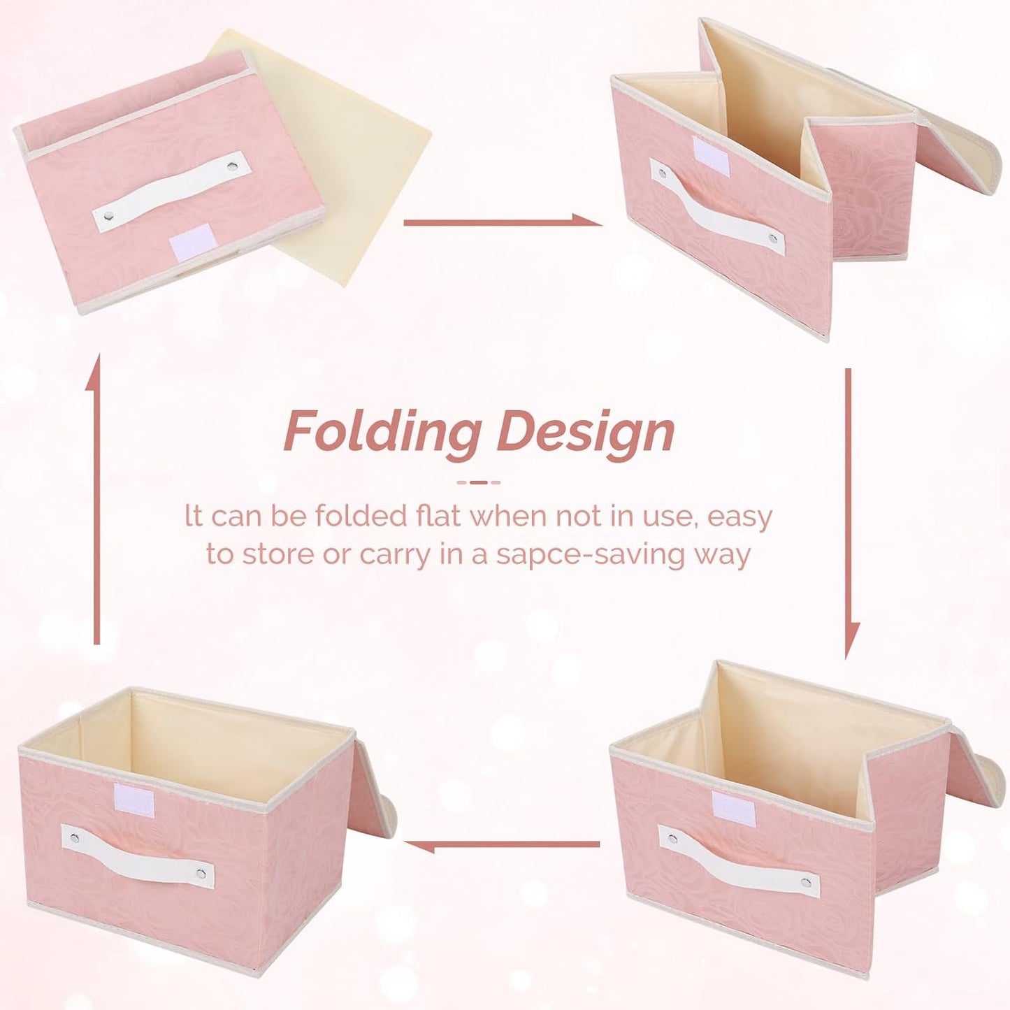 Cajas almacenamiento decorativas con tapa rosa plegables