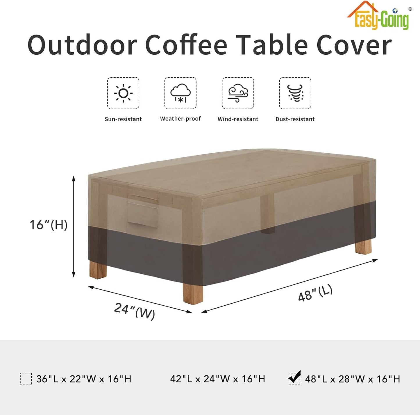 Funda mesa auxiliar patio 48x28x16pulg color camello