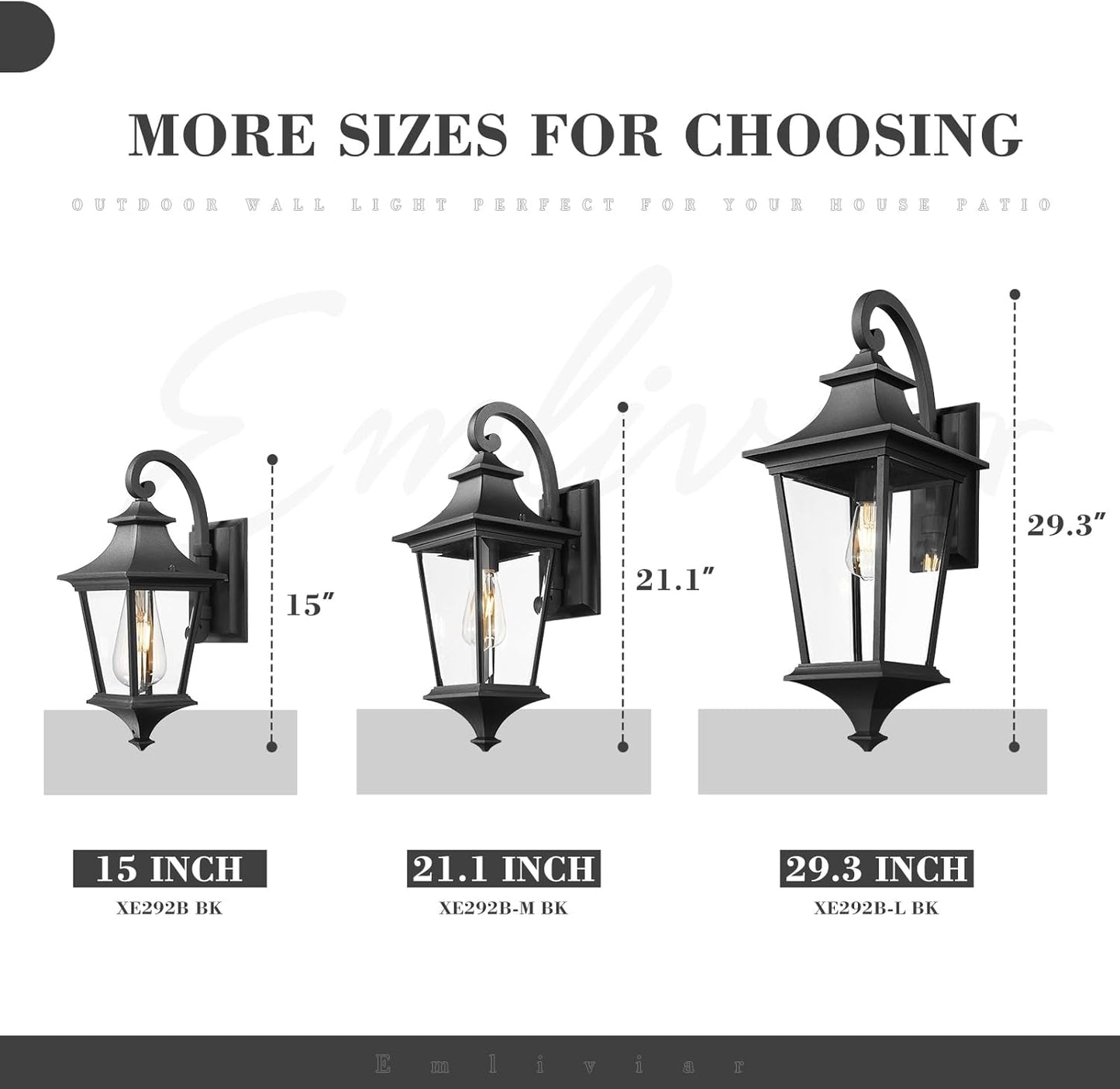 Luz porche exterior lámpara pared 21pulg cristal negro