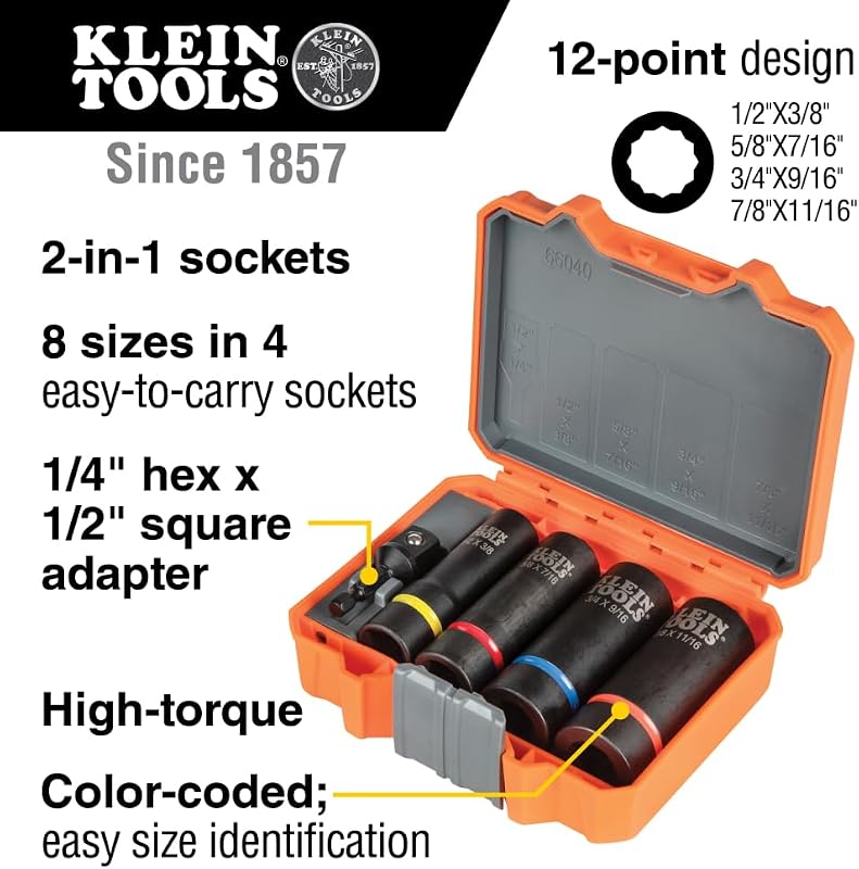 Set 5 Pzas Llaves Impacto 2en1 1/2pulg Klein