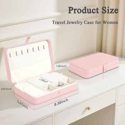 Caja organizadora joyas viaje piel sintética rosa