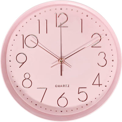 Reloj pared rosa analógico 12pulg sin tictac decorativo
