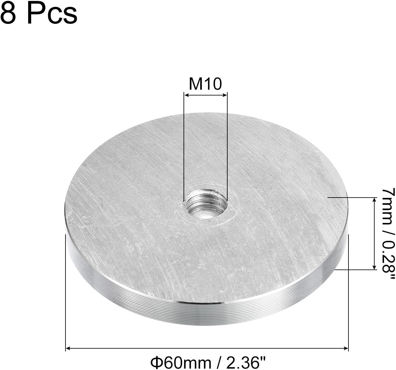 Disco aluminio redondo 2.36pulg adaptador vidrio mesa 8pcs