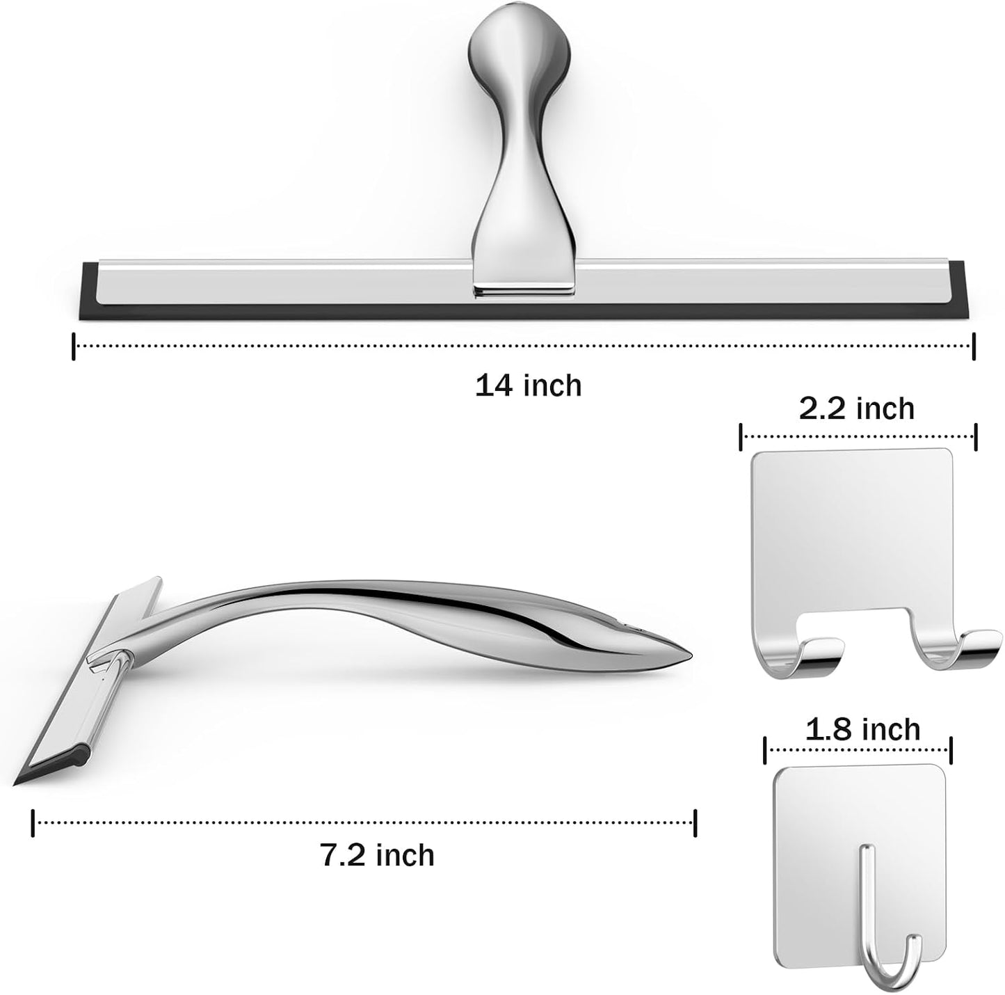 Escobilla ducha acero inox puerta vidrio 2 ganchos
