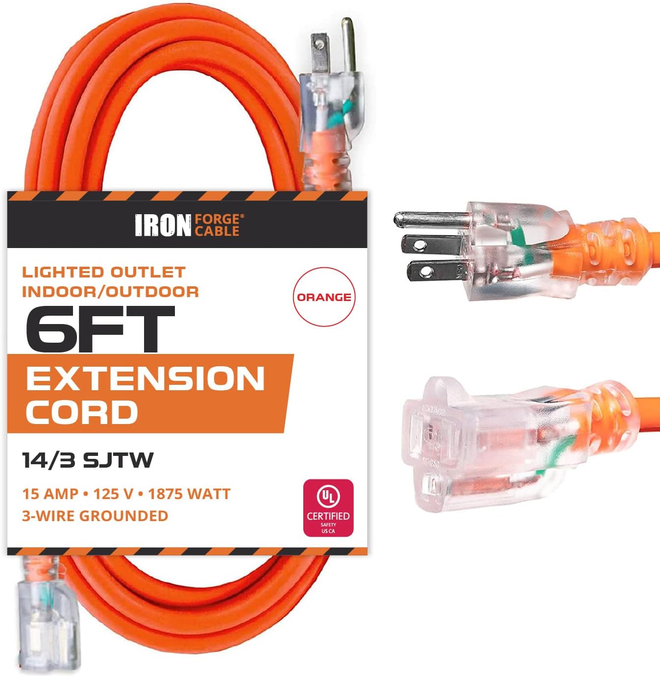 Cable extensión exterior 6ft 15A 3 clavijas naranja
