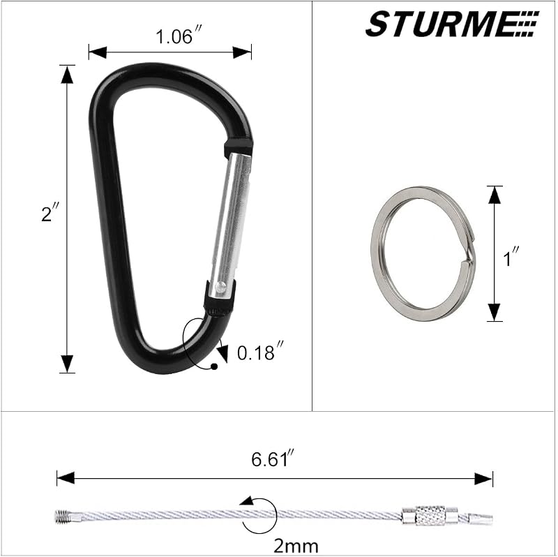 Mosquetones aluminio 2pulg anillo D puerta resorte llavero acampar