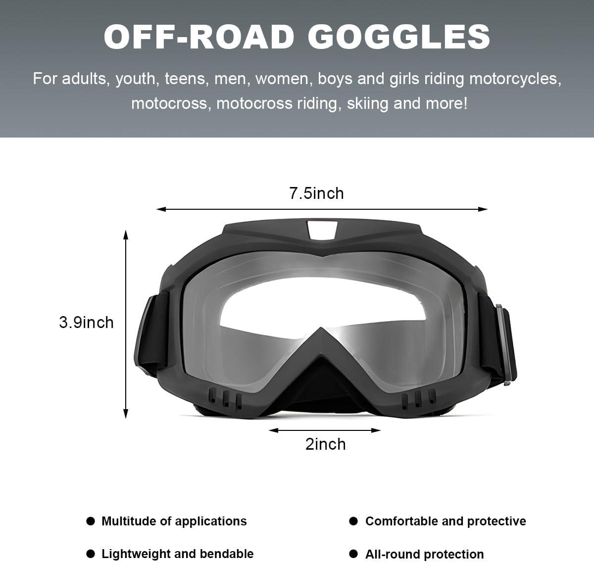 Gafas motocross resistentes al viento y polvo transparentes