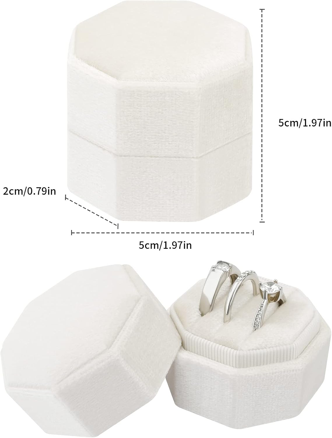 Caja terciopelo anillos boda compromiso 3 ranuras beige