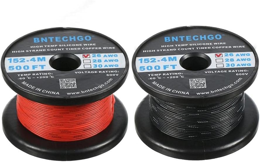 Bobina alambre silicona 26 rojo y negro 500 pies