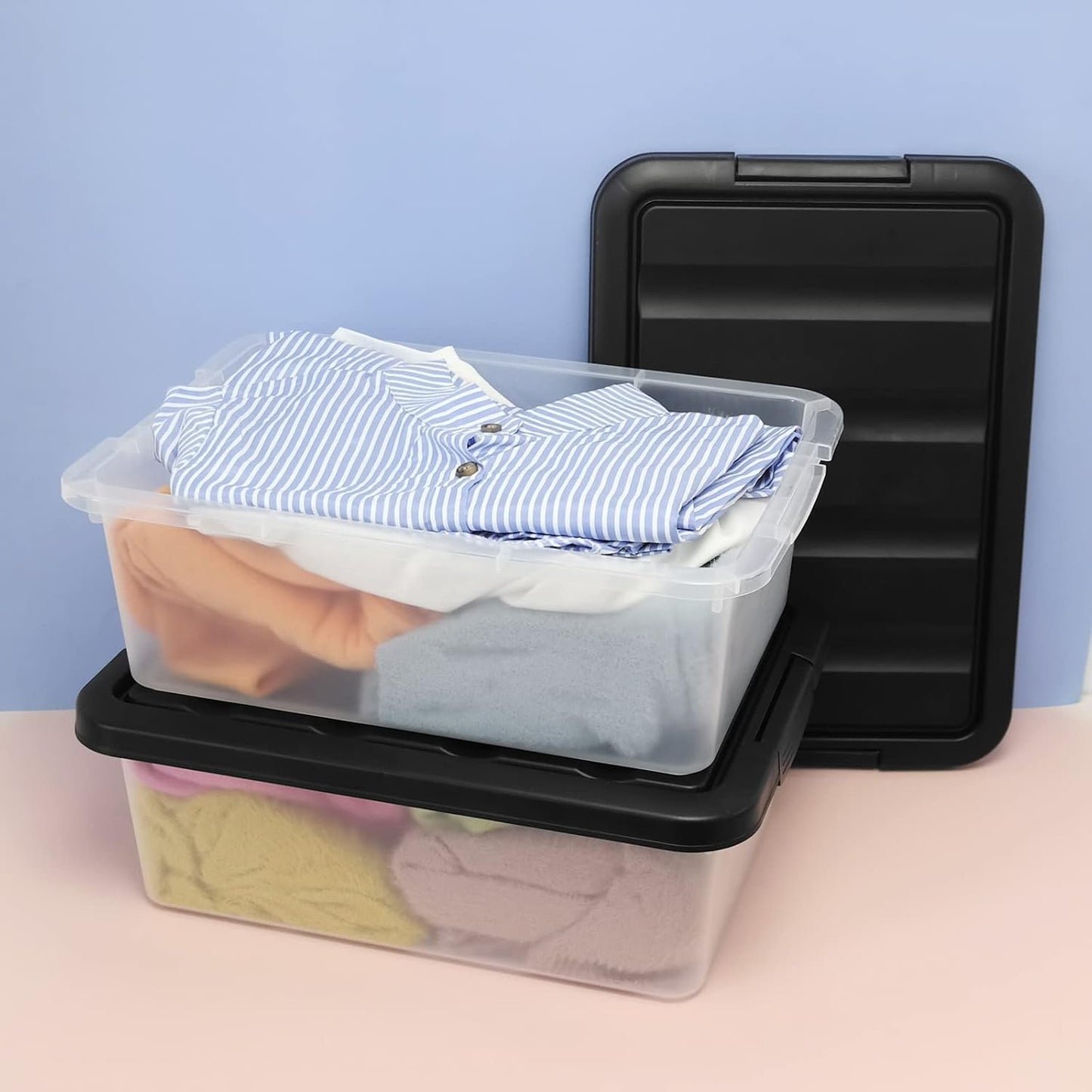 Caja plástico 14qt tapas negras 2 Pzas