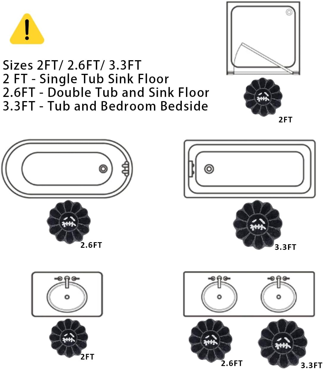 Alfombra baño antiderrap 3.3ft color negro
