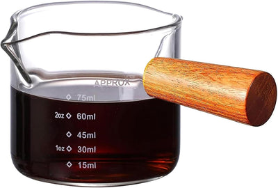 Tazas medidoras espresso con asa 2.5oz vidrio borosilicato