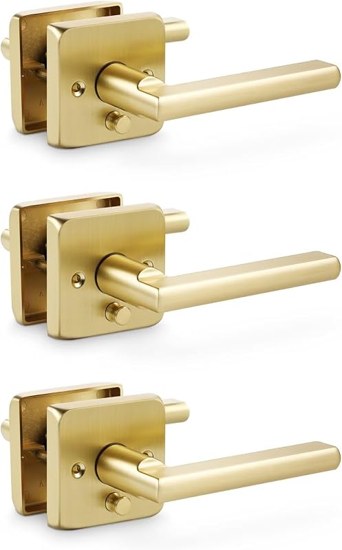 Cerradura puerta sin llave latón cepillado asa dorada