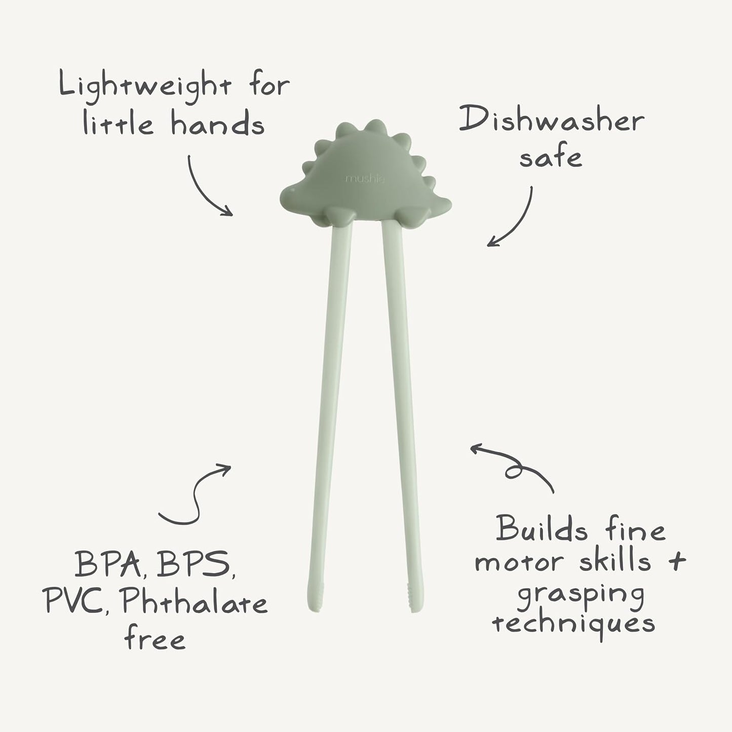 Palillos de entrenamiento dinosaurio reutilizables sin BPA 7pulg